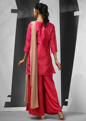 3 Pc Fuchsia Readymade Silk Suit Set