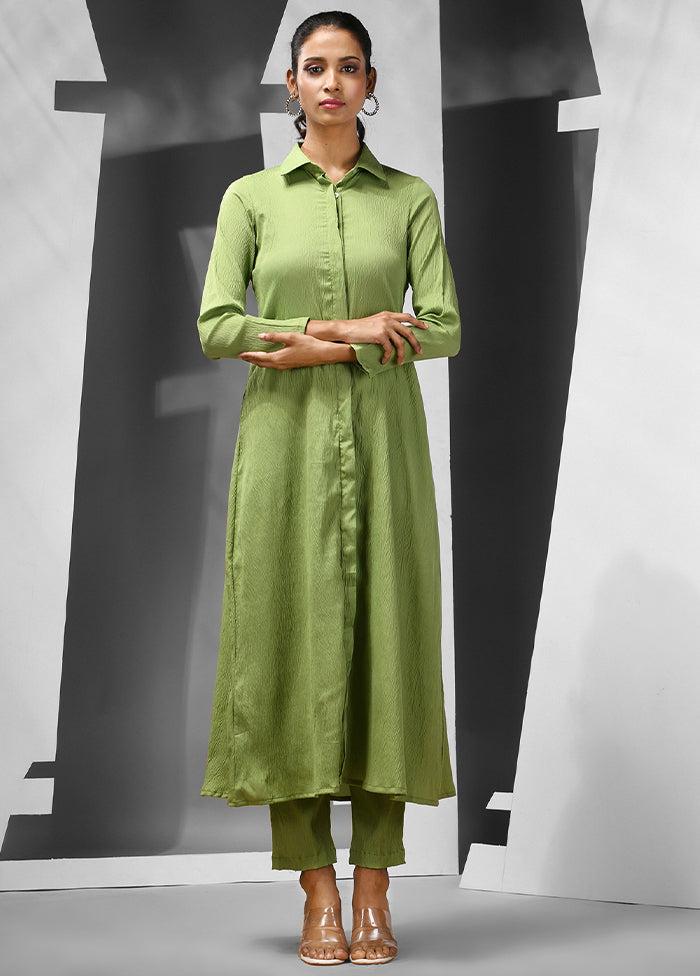 2 Pc Green Readymade Silk Kurti Set - Indian Silk House Agencies