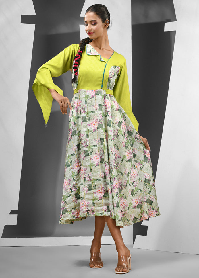 Lime Green Readymade Silk Indian Dress - Indian Silk House Agencies