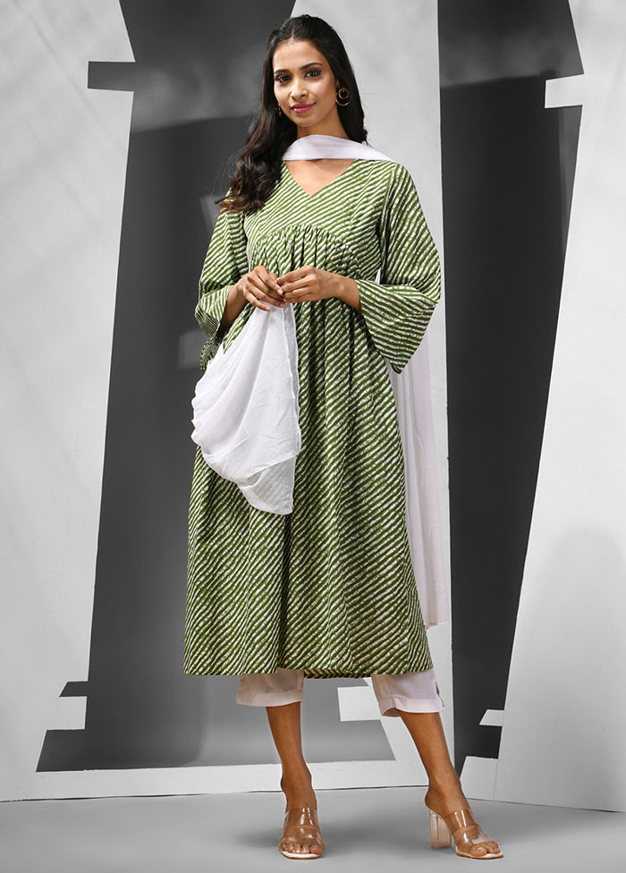 3 Pc Green Readymade Cotton Suit Set