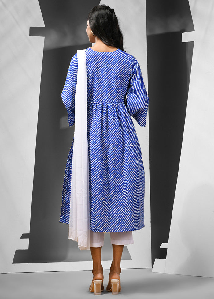 3 Pc Blue Readymade Cotton Suit Set - Indian Silk House Agencies