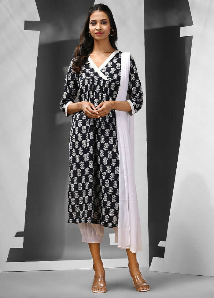 3 Pc Black Readymade Cotton Suit Set - Indian Silk House Agencies