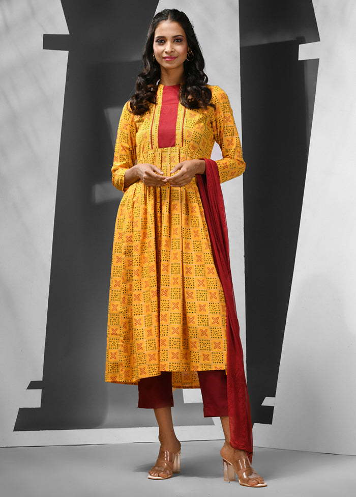 3 Pc Yellow Readymade Cotton Suit Set - Indian Silk House Agencies