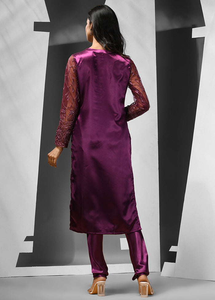 2 Pc Purple Readymade Silk Kurti Set - Indian Silk House Agencies