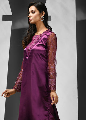2 Pc Purple Readymade Silk Kurti Set - Indian Silk House Agencies