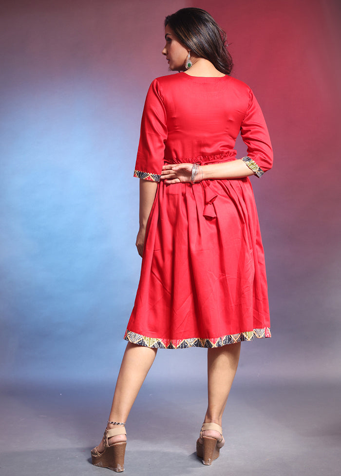 Red Readymade Cotton Indian Dress