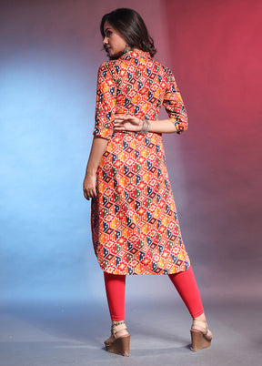 Orange Readymade Rayon Kurti - Indian Silk House Agencies