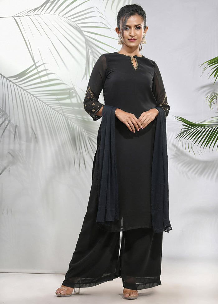 3 Pc Black Readymade Georgette Suit Set - Indian Silk House Agencies