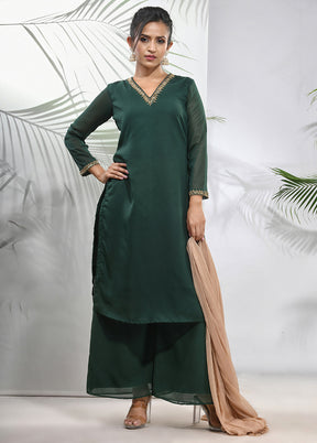 3 Pc Green Readymade Georgette Suit Set - Indian Silk House Agencies