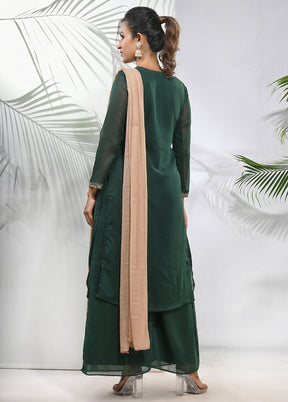 3 Pc Green Readymade Georgette Suit Set - Indian Silk House Agencies