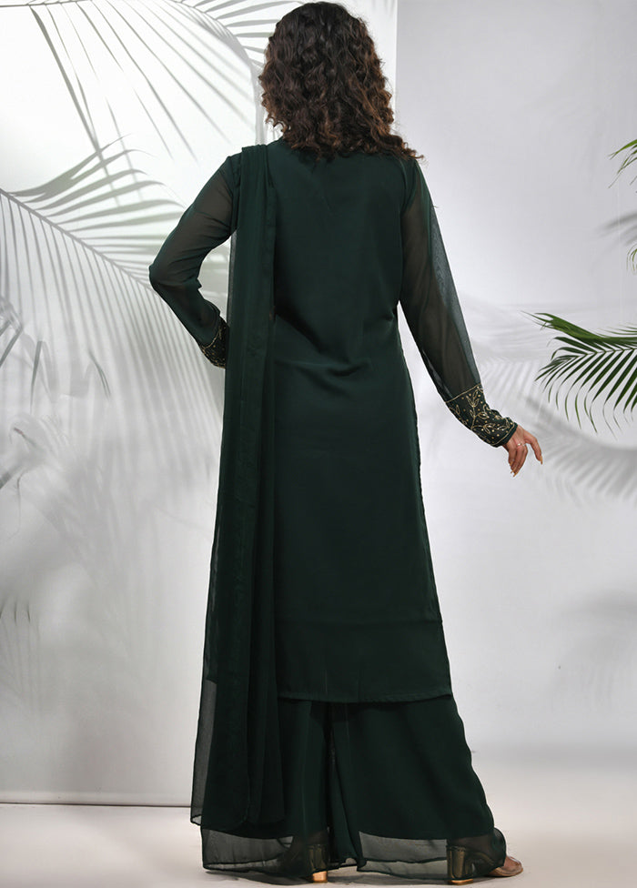 3 Pc Green Readymade Georgette Suit Set - Indian Silk House Agencies