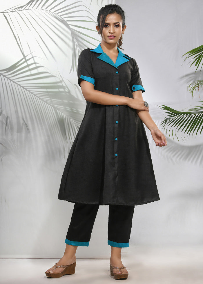 2 Pc Black Readymade Silk Kurti Set - Indian Silk House Agencies