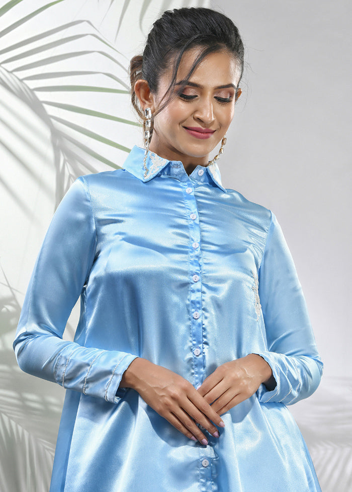 2 Pc Sky Blue Readymade Silk Coord Set - Indian Silk House Agencies