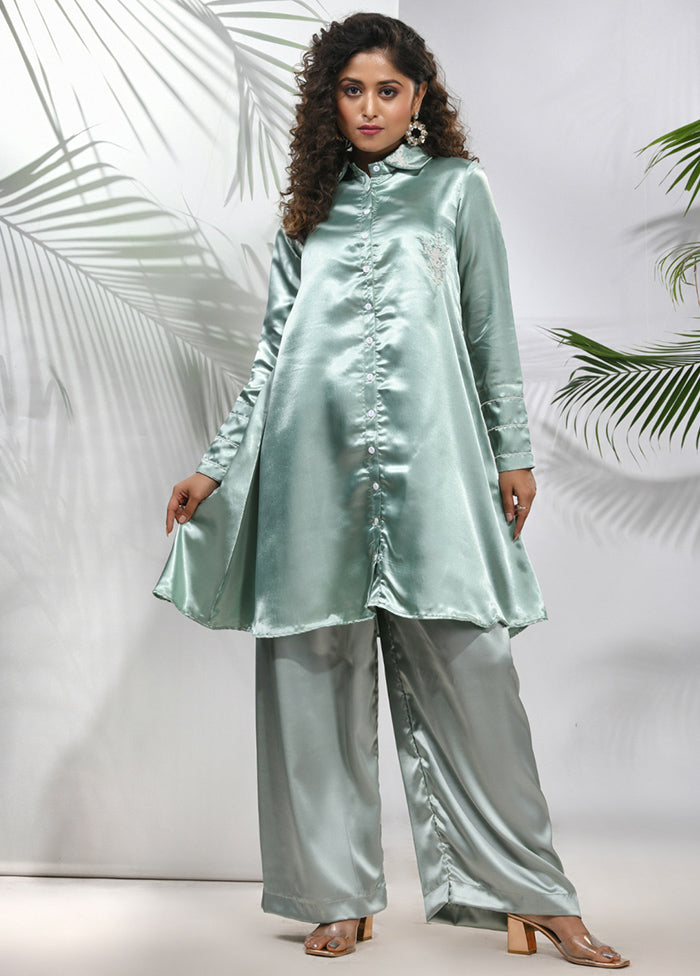 2 Pc Sage Green Readymade Silk Coord Set - Indian Silk House Agencies