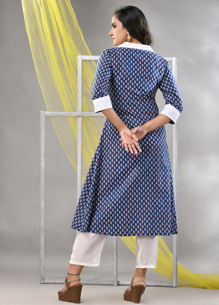 2 Pc Navy Blue Readymade Cotton Kurti Set - Indian Silk House Agencies