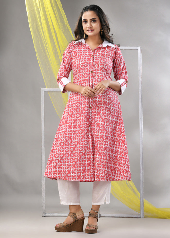 2 Pc Red Readymade Cotton Kurti Set