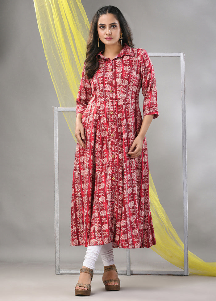 Maroon Readymade Rayon Kurti - Indian Silk House Agencies