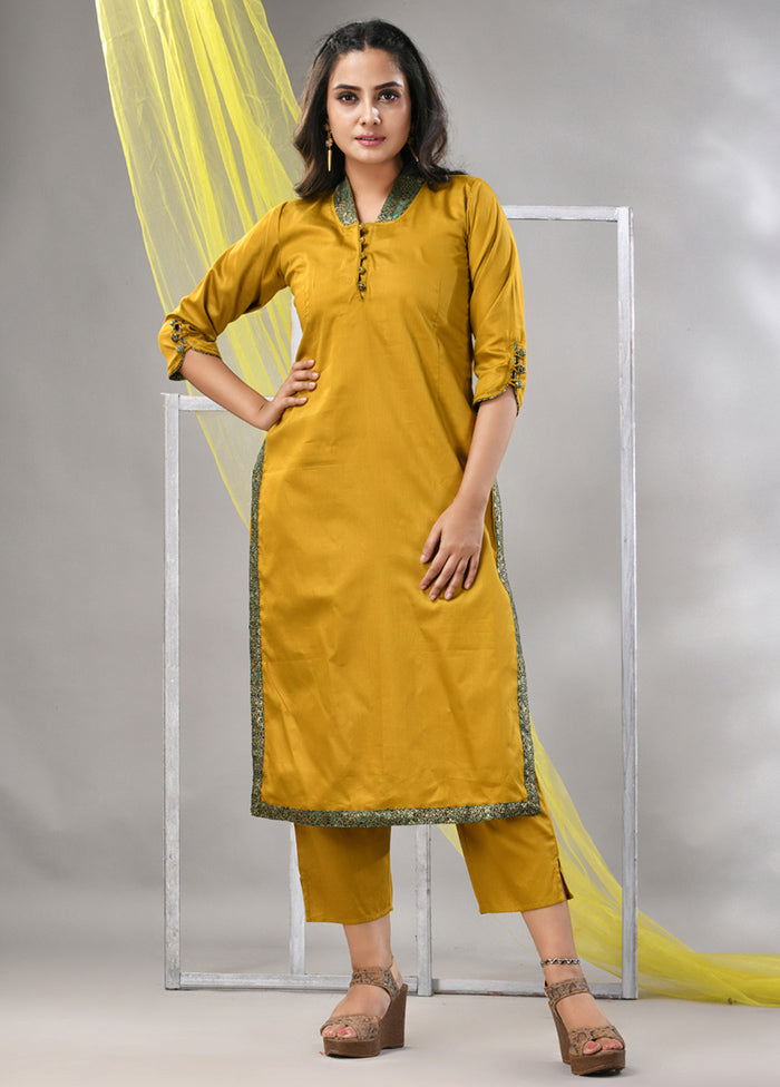 2 Pc Mustard Readymade Silk Kurti Set - Indian Silk House Agencies