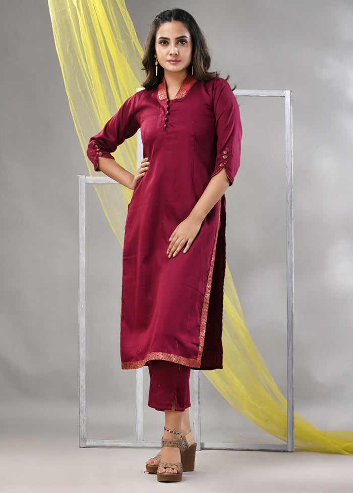 2 Pc Magenta Readymade Silk Kurti Set - Indian Silk House Agencies