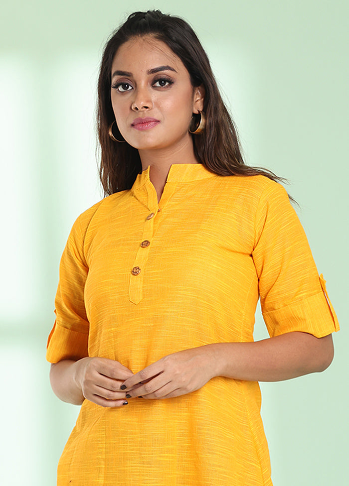 Yellow Readymade Cotton Kurti