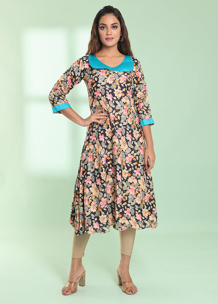 Navy Blue Readymade Rayon Kurti - Indian Silk House Agencies