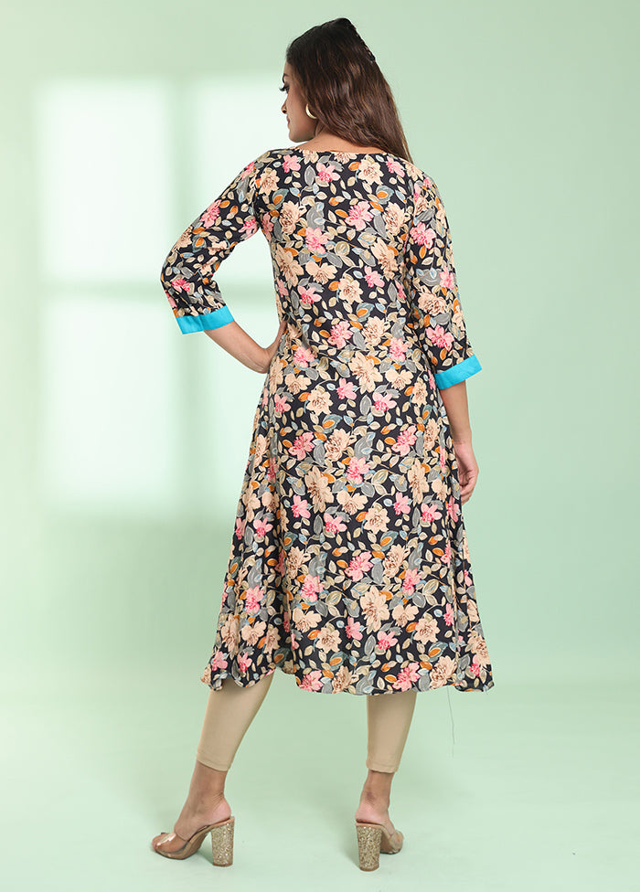 Navy Blue Readymade Rayon Kurti - Indian Silk House Agencies