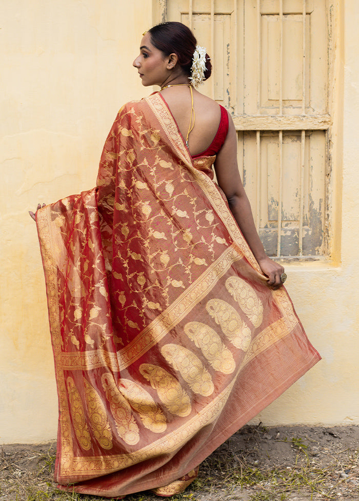 Maroon Pure Tissue Silk Saree With Blouse Piece