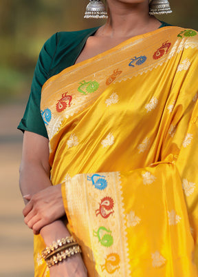 Yellow Katan Pure Silk Saree With Blouse Piece