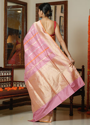 Pink Katan Pure Silk Saree With Blouse Piece