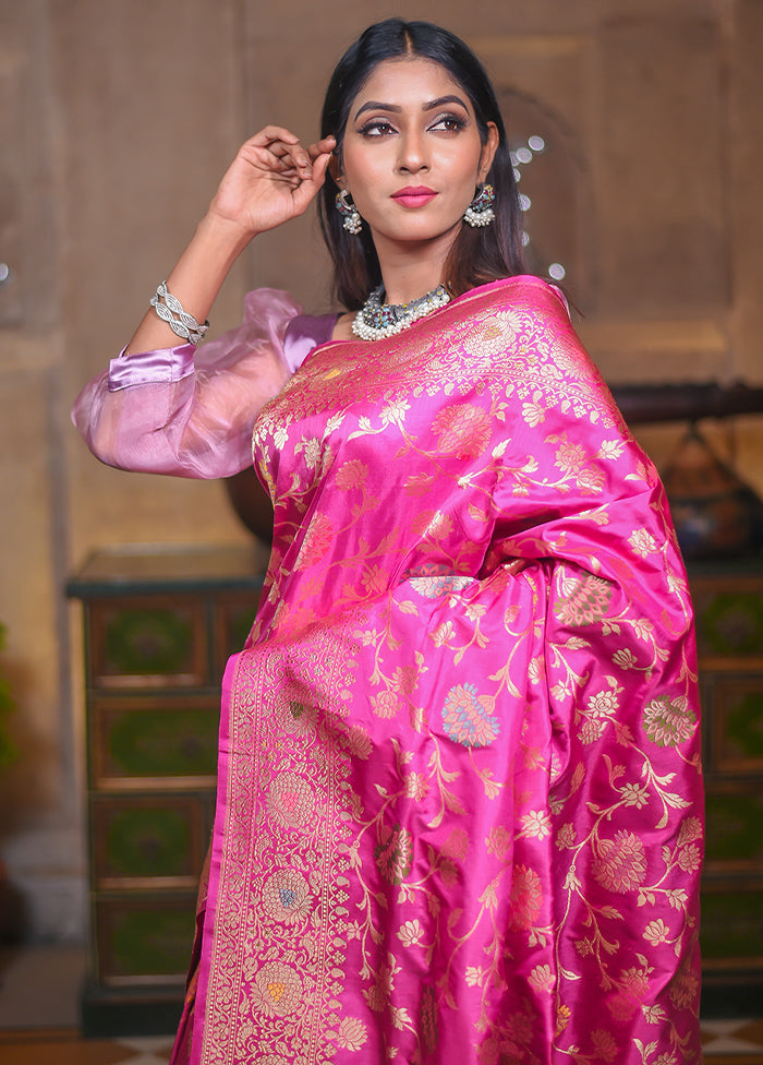 Pink Katan Pure Silk Saree With Blouse Piece