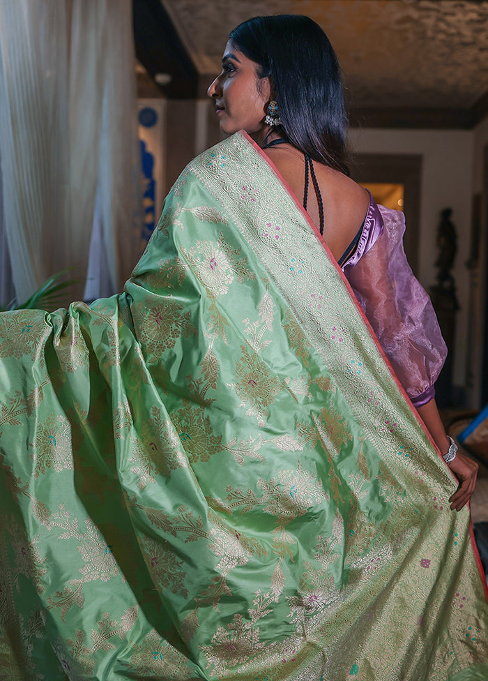 Green Katan Pure Silk Saree With Blouse Piece