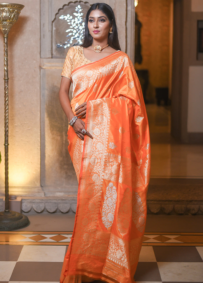 Orange Katan Pure Silk Saree With Blouse Piece
