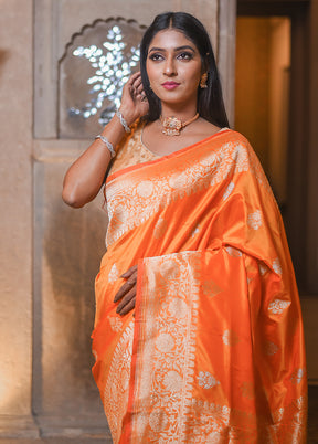 Orange Katan Pure Silk Saree With Blouse Piece