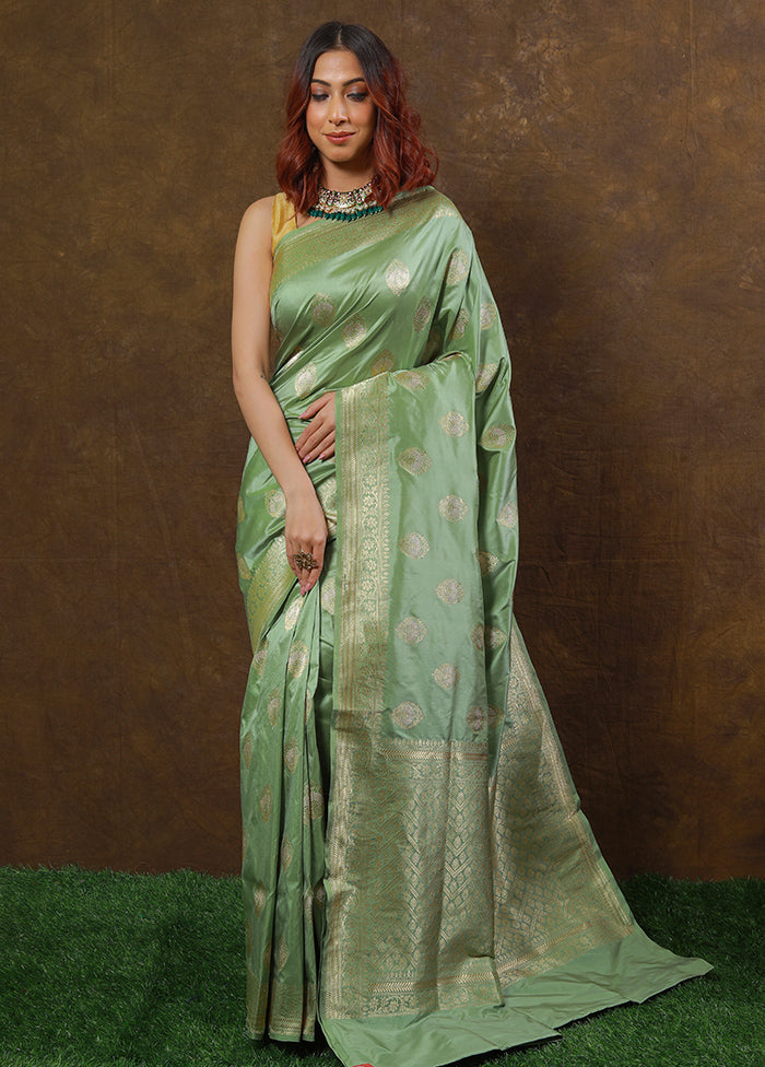 Pista Green Katan Pure Silk Saree With Blouse Piece