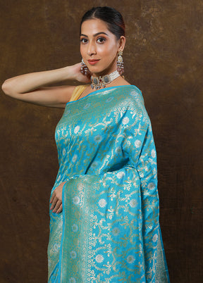 Sky Blue Katan Pure Silk Saree With Blouse Piece