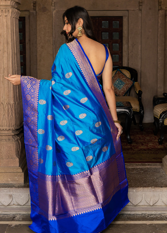 Royal Blue Katan Pure Silk Saree With Blouse Piece