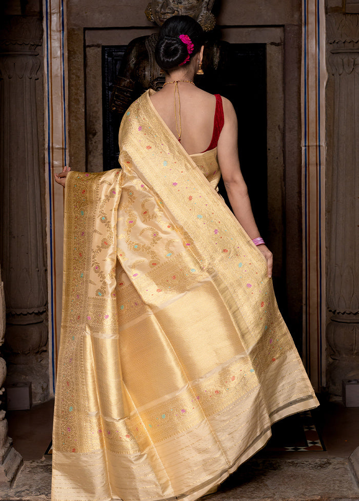 Gold Katan Pure Silk Saree With Blouse Piece