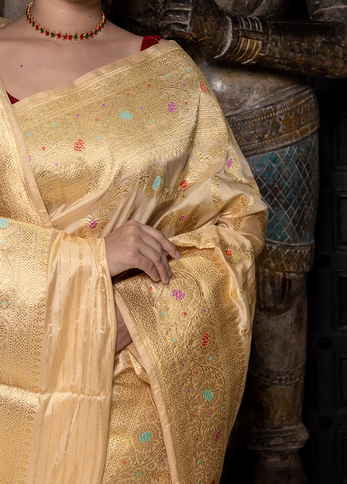 Gold Katan Pure Silk Saree With Blouse Piece