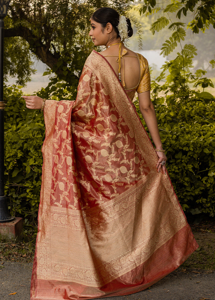Maroon Pure Tissue Silk Saree With Blouse Piece
