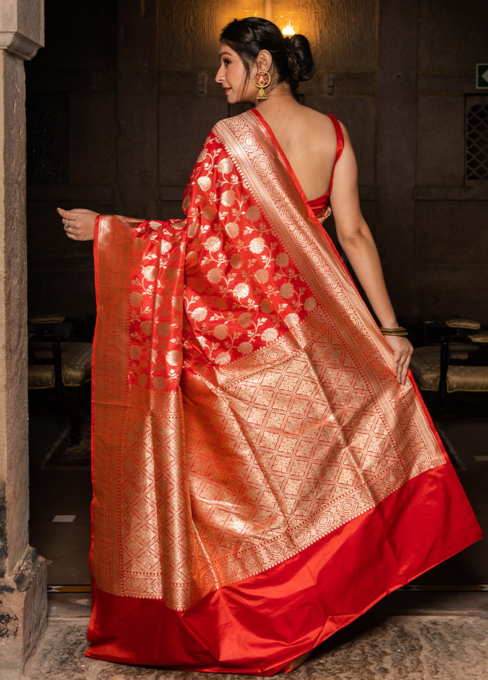 Red Katan Pure Silk Saree With Blouse Piece