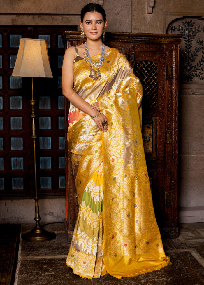 Gold Katan Pure Silk Saree With Blouse Piece