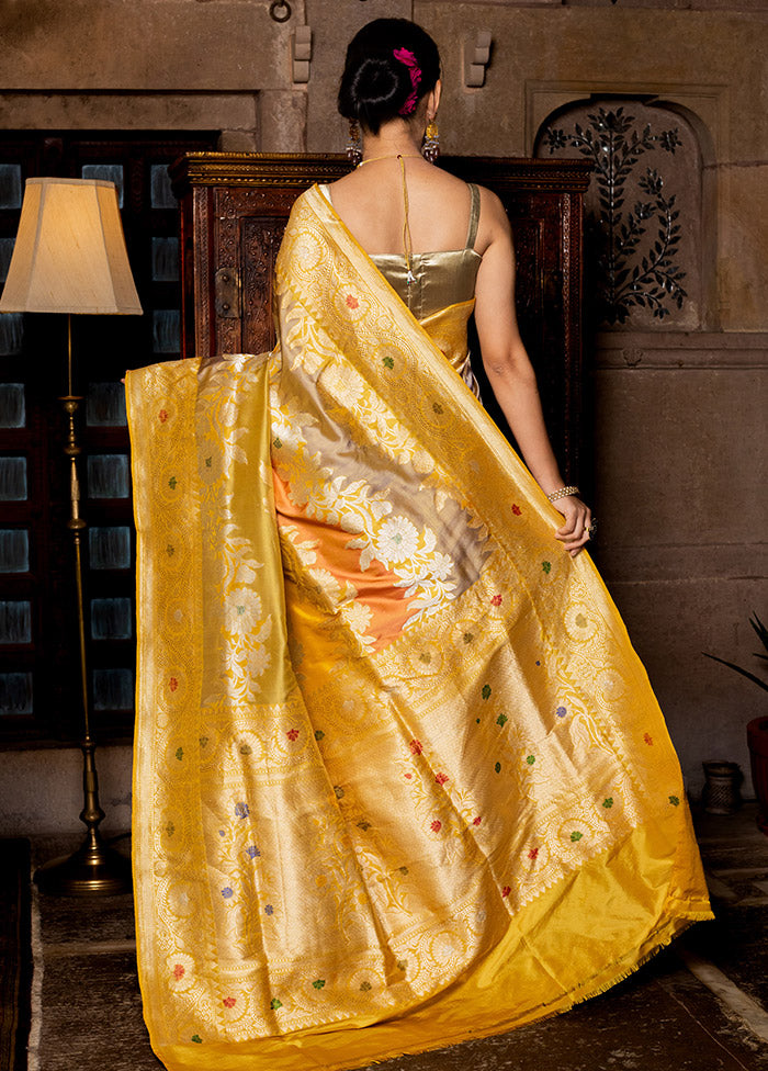 Gold Katan Pure Silk Saree With Blouse Piece