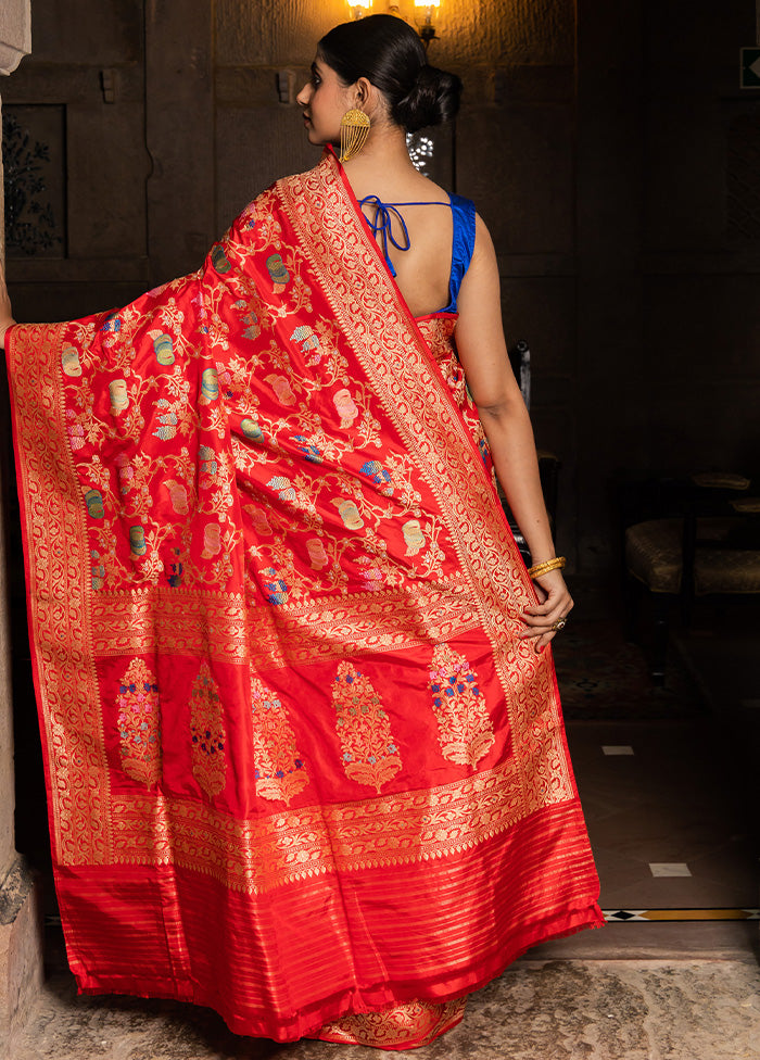 Red Katan Pure Silk Saree With Blouse Piece