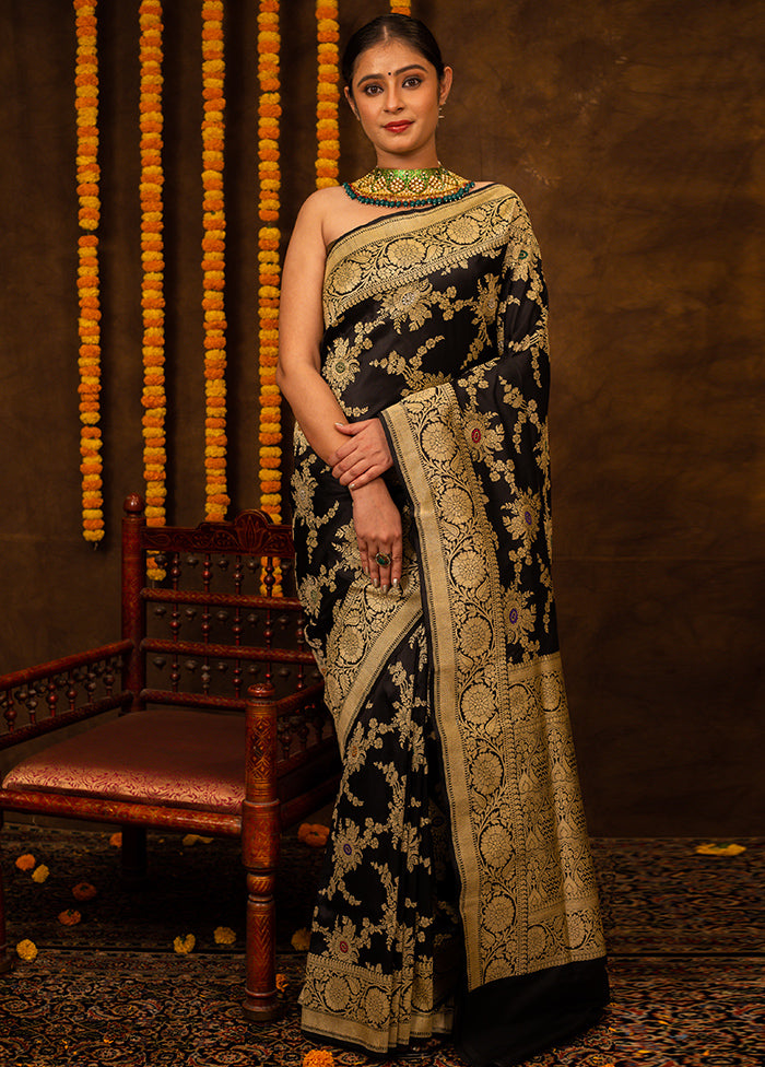 Black Katan Pure Silk Saree With Blouse Piece