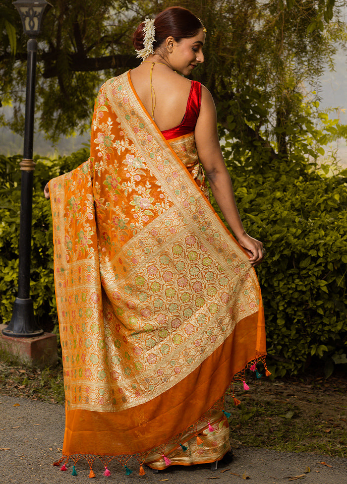 Rust Pure Georgette Saree With Blouse Piece