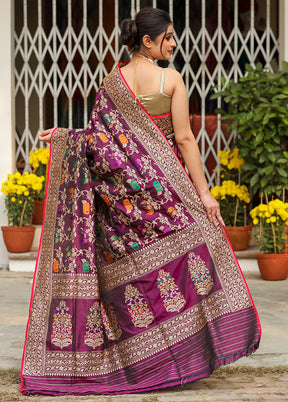 Magenta Katan Pure Silk Saree With Blouse Piece