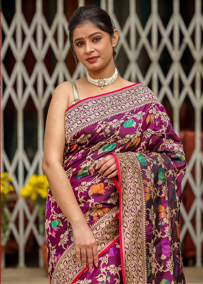 Magenta Katan Pure Silk Saree With Blouse Piece