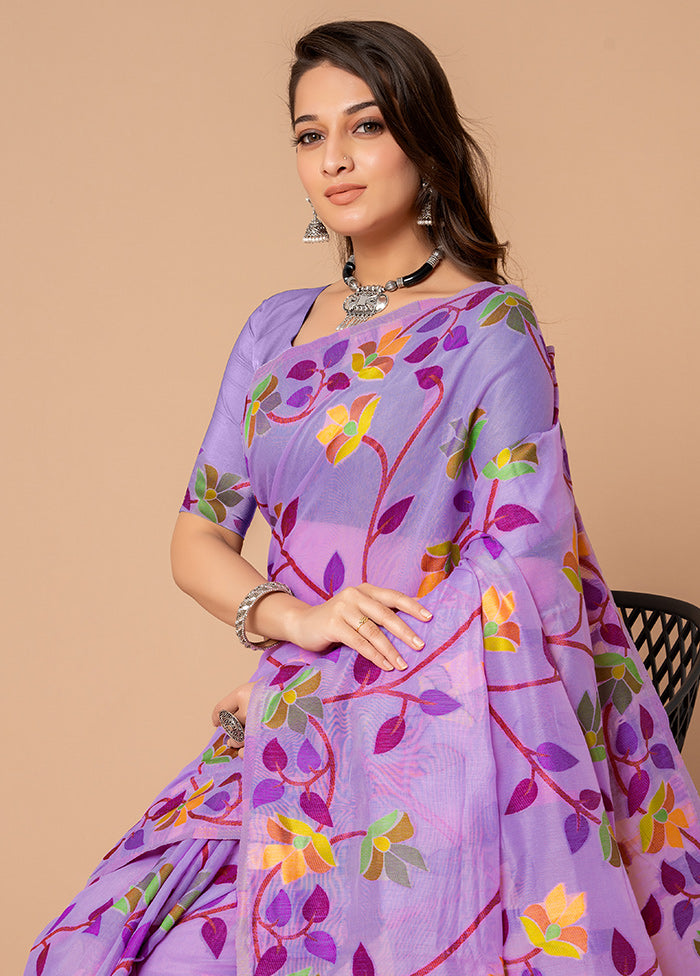 Lavender Cotton Saree With Blouse Piece - Indian Silk House Agencies