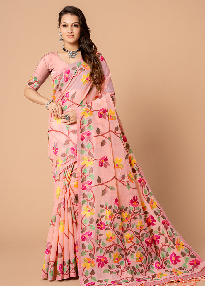 Pink Cotton Saree With Blouse Piece - Indian Silk House Agencies