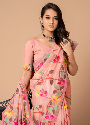 Pink Cotton Saree With Blouse Piece - Indian Silk House Agencies